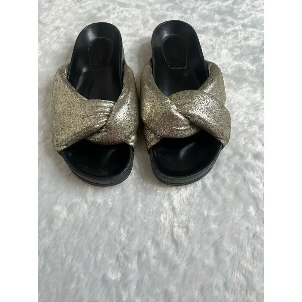 Chole  Nolan  Crinkled Leather Puff Knot Chunky Sandal Slides Size 38